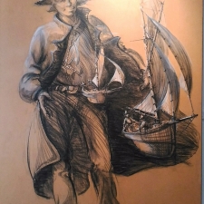 Street vendor charcoal. 37x59. 1500