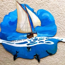4 friends below. 26x19. Acrylic on wood. 300