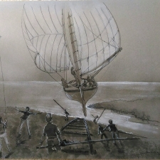 Good up draft. 20x26. Pen ink wash on gray paper.400