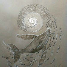 Large Thinking. 20x26. Pen ink wash on gray paper. 400