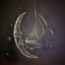 Moonsail. 20x26. Chalk on blue paper.