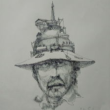 Thinking of many things. 20x26. Pen and ink. 500