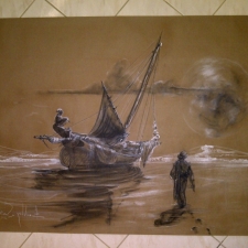 Wading in Moonlight~3ft x 5ft~chalk & charcoal on brown paper~$400