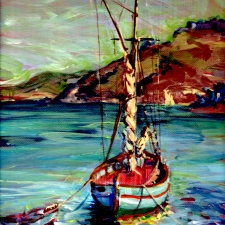 Mediterranean fishing boat. 10x12. Oil on canvas. Sold
